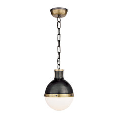 Hicks Pendant, 1-Light, Bronze, Antique Brass Accents, White Glass, 8.5"W