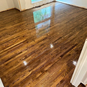 Oak, Sand + Dark Walnut Stain & Water Based Satin Finish