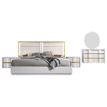 Best Master Havana 5-Piece Poplar Wood East King Bedroom Set in White/Gold Trim