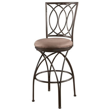 Bowery Hill 30" Upholstered Metal & Fabric Swivel Bar Stool in Bronze/Tan
