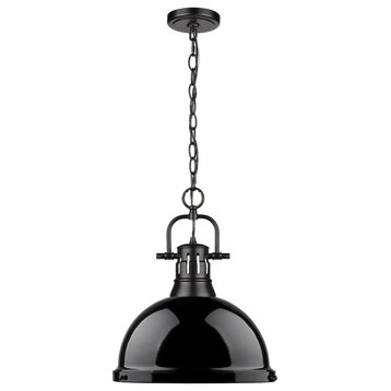 Duncan 1 Light Pendant, Chain, Black With A Black Shade