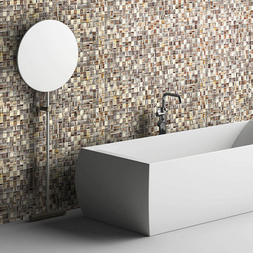 Contemporary Bathroom With Handicraft I Salmon Mosaic Tile Backsplash