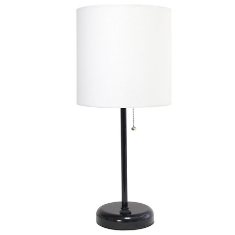 Limelights Black Stick Lamp With Charging Outlet and Fabric Shade