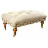 Burlap Tufted Ottoman with Nailheads