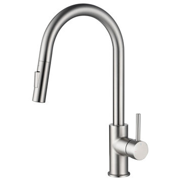 Circular Single Handle Pull Down Kitchen Faucet, Brushed Nickel
