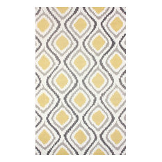 Hand Hooked Contemporary Ikat Trellis Rug, Sunflower, 4'x6'