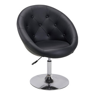 Button Tufted Swivel PU Leather Papasan Chair Contemporary