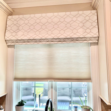 Roman Shade Valance in Kitchen - Fabric From Unique Fine Fabrics