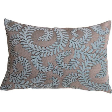 Pillow Decor - Brackendale Ferns Sea Blue Rectangular Throw Pillow