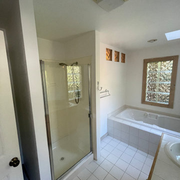 Bathroom Remodel; Huge Blue Tiles; Luxury shower and tub