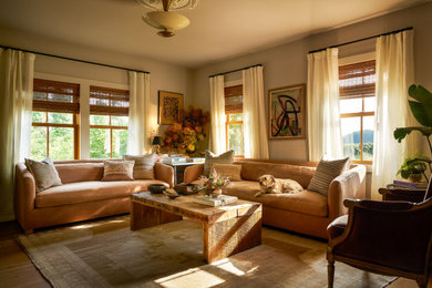 Living room - farmhouse open concept living room idea in Chicago