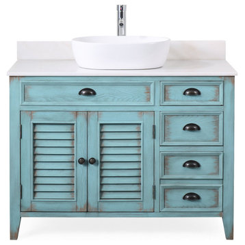 42" Abbeville Distressed Blue Vessel Sink Vanity With Mirror