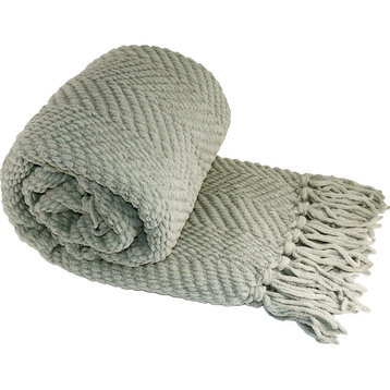 Tweed Knitted Throw Blanket, Silver, 60"x80"