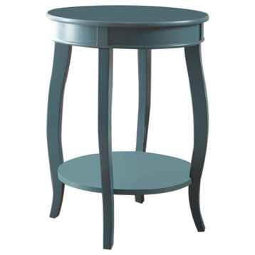 Benzara BM157291 Affiable Round Top Wooden Side Table, Teal Blue