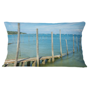 Wooden Piers By Blue Sea Seascape Throw Pillow, 12"x20"