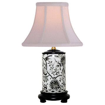 Black and White Tapestry Porcelain Vase Table Lamp 15"