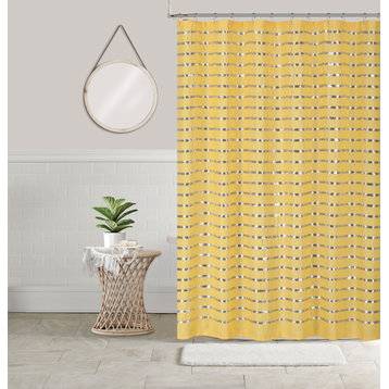 Coco Fabric Shower Curtain with Metallic Silver Sequins, Yellow/Silver