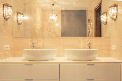 Bathroom - contemporary beige tile bathroom idea in Moscow