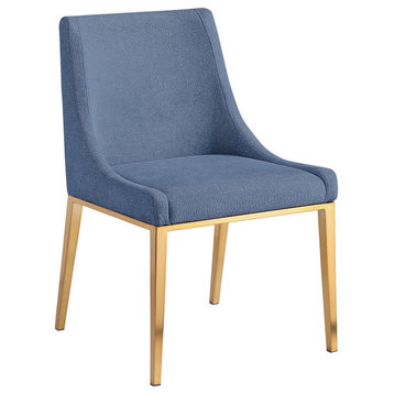 Haines Linen Textured Polyester Fabric Dining Chair, Navy
