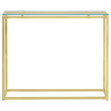 Sandor Console Table With Clear Tempered Glass Top and Matte Brushed Gold Frame