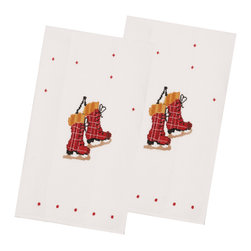 The Designs of Distinction - Red Skates Dish Towel, Set of 2 - Dish Towels