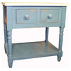 3' Wide Rectangular Kitchen Island With Unfinished Maple Top, Antique Blue
