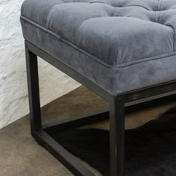 Hana Velvet Deep Buttoned Grey Velvet and Box Section Pipe Bench/Footstool - Upholstered Benches