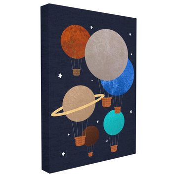 Hot Air Balloon Planets, 16"x20", Stretched Canvas Wall Art