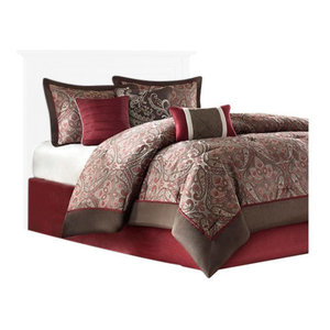 Sibyl 7 Piece Comforter Set Red Brown Contemporary Comforters