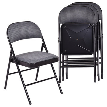 Costway Set of 4 Folding Chairs Fabric Upholstered Padded Seat Metal Frame