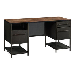Sauder Boulevard Cafe Executive Desk in Black and Vintage Oak