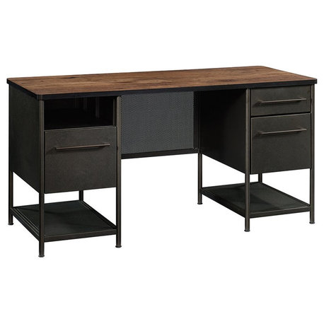 Sauder Boulevard Cafe Executive Desk in Black and Vintage Oak