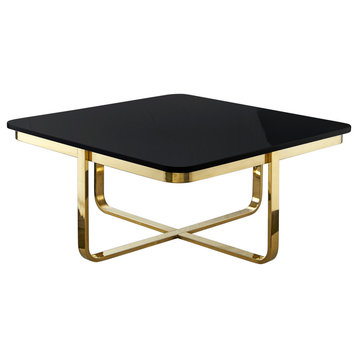 Keala Coffee Table, High Gloss Lacquer Finish Top, Black/Gold