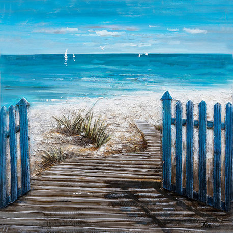 "A Hot Summer Day" Oil Painting prints on wrapped canvas, Beach Art, 40"x40"