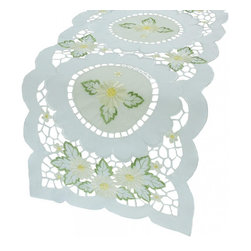 Xia Home Fashions - Elegant Daisy Embroidered Cutwork12"x28" Mini Table Runner - Table Runners