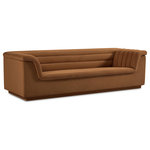 Meridian Furniture - Cascade Upholstered Set, Saddle, Velvet, Sofa - Add instant modern pizzazz to your living room or den with this Cascade velvet fabric sofa. Upholstered from top to bottom in soft saddle velvet upholstery, this chic sofa adds contemporary flair to any space you choose to use it in. Curved arms and a sleek profile make this sofa beautiful to behold while deep channel tufting adds to its long-term durability and adds a textural feel. Thickly padded arms, back and seat make this chair perfect for curling up in while watching TV or reading the latest bestseller.