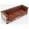 Vintage Industrial Loft 3-Seater Sofa Tufted Brown Faux Leather Upholstered Sofa