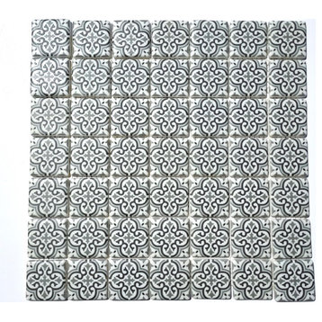 Glass Mosaic Tile Sheet Pompei Square 2" Gray And White