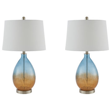 510 Design Cortina Ombre Glass Table Lamp, Set of 2, Blue/Orange