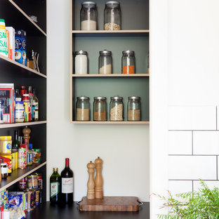 Contemporary kitchen pantry appliance - Trendy kitchen pantry photo in Melbourne with no island and white cabinets