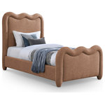 Meridian Furniture - Gavin Upholstered Bed, Cognac, Twin, Chenille Fabric - The regal Gavin cognac chenille fabric twin bed adds both luxury and comfort to your bedroom with its soft, textured finish. Suitable for modern and traditional interiors alike, its clean lines and sophisticated design make it a standout piece, while the sturdy frame ensures support and durability for a restful night's sleep.