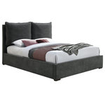 Meridian Furniture - Misha Polyester Fabric Upholstered Bed, Black, Queen - Get comfortable in the gorgeous Misha black upholstered queen size bed. The tall, upholstered headboard is decorated with deep channel tufting in concentric squares, and the side rails and footboard are all upholstered as well. You won't need to purchase a box spring for this bed, because a complete set of slats is included.
