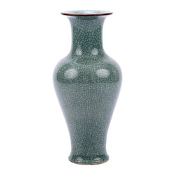 Belle & June - Crackle Celadon Fish Tale Vase with Brown Lip - Vases