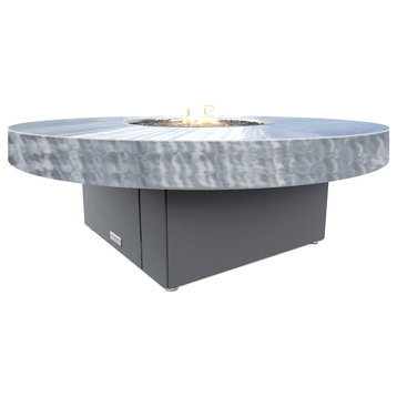 Circular Fire Pit Table, 48 D, Natural Gas, Brushed Aluminum Top, Gray