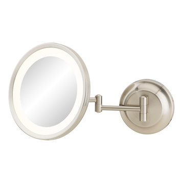Single-Sided Round LED Wall Mirror with Switchable Light Color, Polished Nickel