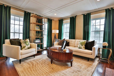 Large elegant formal and enclosed dark wood floor and brown floor living room photo in Boston with beige walls, no fireplace and no tv