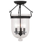 Livex - Livex 5082-04 3-Light Ceiling Mount, Black - Carrying the vision of rich opulence, the Jefferson has evolved through times remaining a focal point of richness and affluence. From visions of old time class to modern day elegance, the bell jar remains a favorite in several settings of the home. Using hand blown clear seeded glass...the possibilities are endless to find a piece that matches your desired personality and vision.