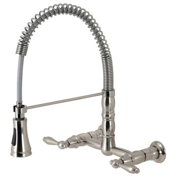 GS1248AL Two-Handle Wall-Mount Pull-Down Sprayer Kitchen Faucet, Brushed Nickel