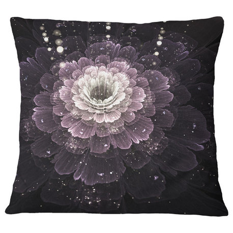 Black Flower With Silver Details Floral Throw Pillow, 18"x18"