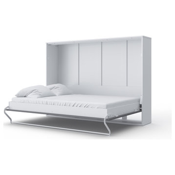 Contempo Horizontal Wall Bed, European Twin Size with a cabinet on top, White